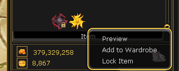 Inventory context menu showing Lock Item.