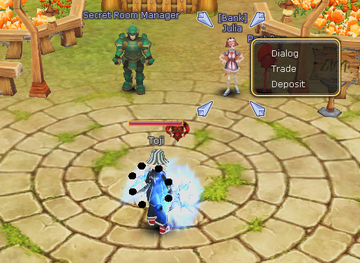 Julia in Flaris with the Deposit menu option.