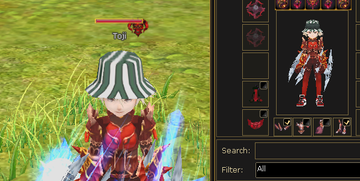 Character appearance beside equipped cosmetic slots.